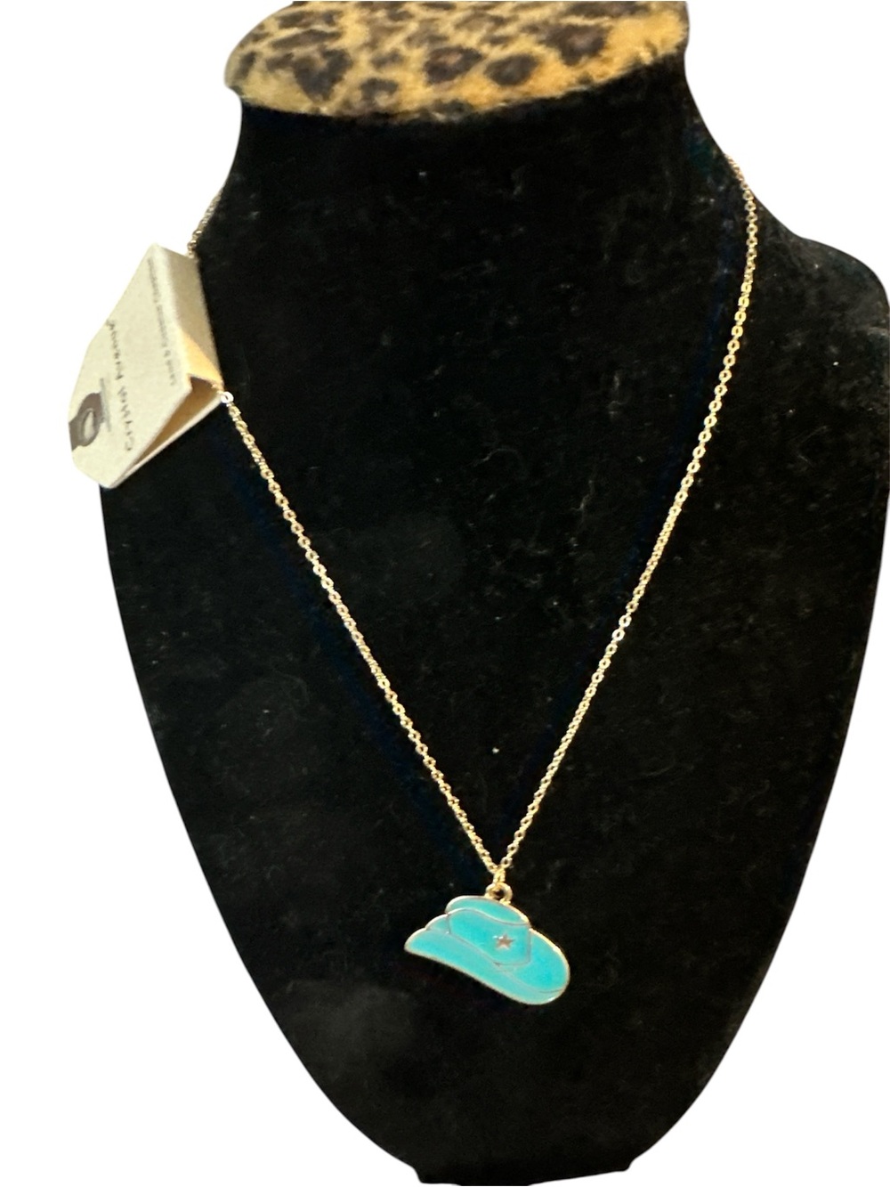 NWT Gold-Tone Necklace with Turquoise Cowboy Hat Pendant nice
